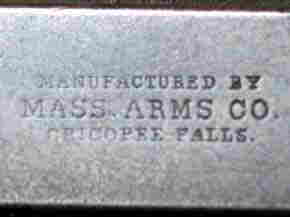 "MANUFACTURED BY MASS. ARMS CO. CHICOPEE FALLS." TOP OF FRAME