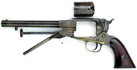 Left Side View of The Remington-Beals Navy Revolver With Loading Lever Dropped Cylinder Arbor Pin and Cylinder Removed