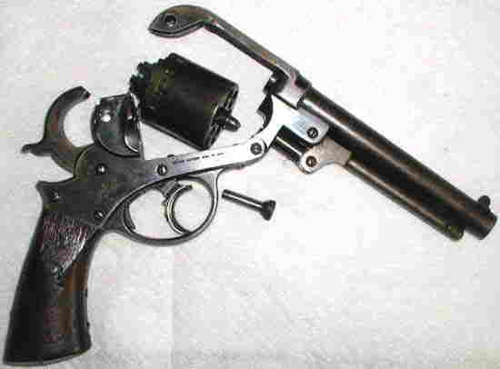 Right Side View of The Starr Army, Cocked with Frame Open - Hinge Screw and Cylinder Removed